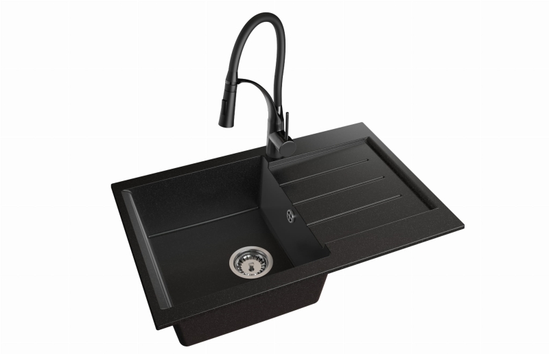 Zlewozmywak granitowy jednokomorowy DG010 + bateria flex nexo