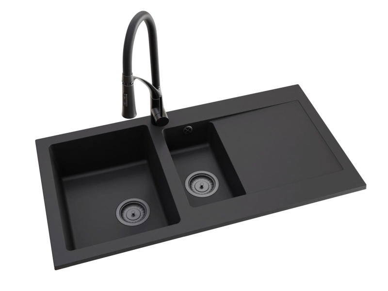Zlewozmywak granitowy półtorakomorowy DG005 + bateria nexo